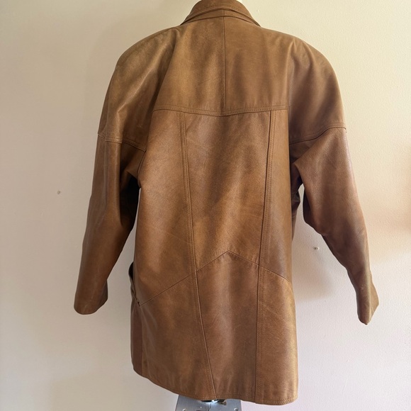 Relaxed Fit Brown Leather Blazer Jacket - Picture 4 of 6